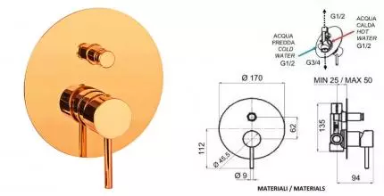 Смеситель для душа «Remer» X-Style X09LRL полированная медь