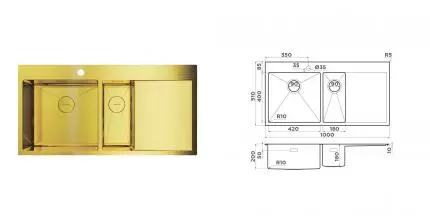 Мойка для кухни «Omoikiri» Akisame 100 2 LG L 100/51 нержавеющая сталь светлое золото левая Мойка для кухни «Omoikiri» Akisame 100 2 LG L 100/51 нержавеющая сталь светлое золото левая