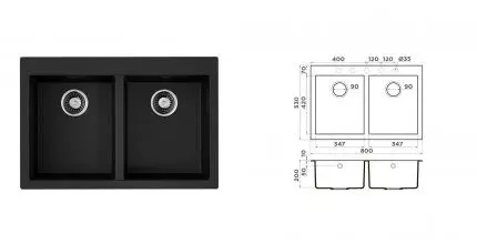 Мойка для кухни «Omoikiri» Bosen 80 2 BL 80/53 искусственный камень чёрная