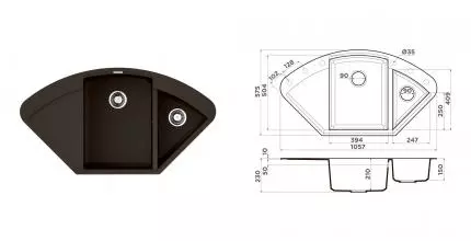 Мойка для кухни угловая «Omoikiri» Sakaime 105C DC 106/58 искусственный камень тёмный шоколад