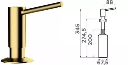 Встраиваемый дозатор для моющего средства «Omoikiri» OM-02-PVD-G светлое золото