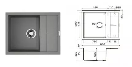 Мойка для кухни «Omoikiri» Sumi 65 GR 65/50 искусственный камень leningrad grey универсальная