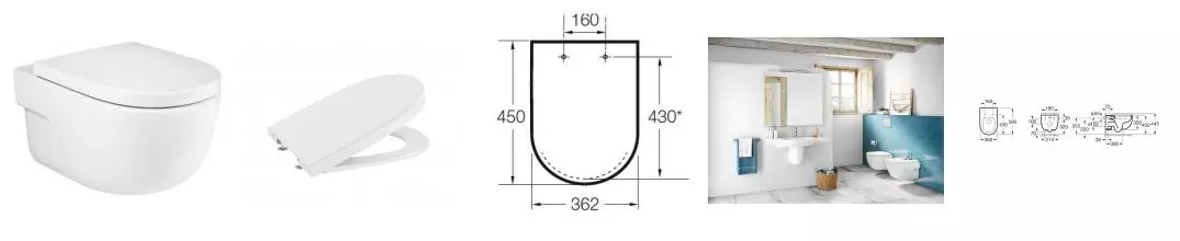 Подвесной унитаз «Roca» Meridian Rimless 734624L000 (78012A200B) белый с сиденьем дюропласт с микролифтом белое Подвесной унитаз «Roca» Meridian Rimless 734624L000 (78012A200B) белый с сиденьем дюропласт с микролифтом белое
