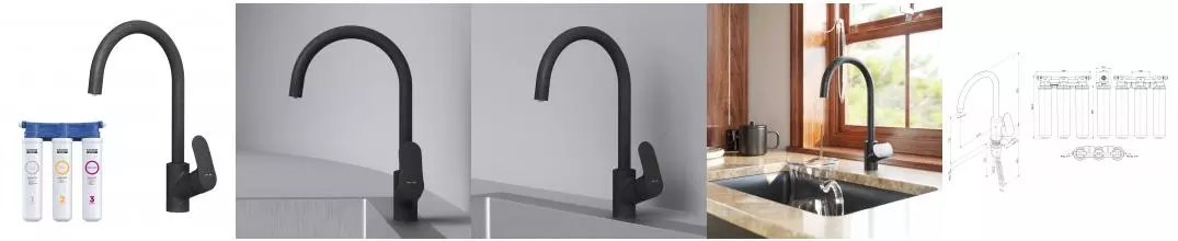 Смеситель для кухни с подключением к фильтру «Am.Pm» Like F8007S22 чёрный