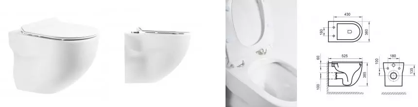 Подвесной унитаз безободковый «Belbagno» Onda BB066CHR белый (BB2111SC) с сиденьем дюропласт с микролифтом Подвесной унитаз безободковый «Belbagno» Onda BB066CHR белый (BB2111SC) с сиденьем дюропласт с микролифтом