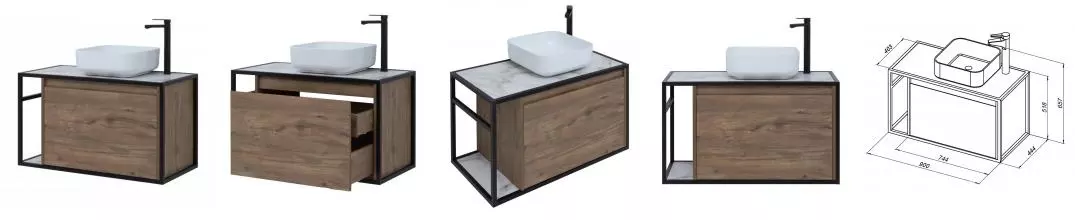 Тумба с раковиной «Aquanet» Nova Lite LOFT 90 столешница AB01 мрамор подвесная дуб рустикальный правая