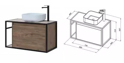 Тумба с раковиной «Aquanet» Nova Lite LOFT 90 столешница TF01 серая подвесная дуб рустикальный правая