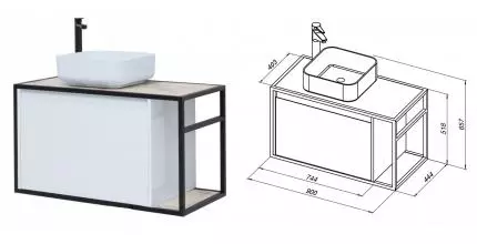 Тумба с раковиной «Aquanet» Nova Lite LOFT 90 столешница TF01 серая подвесная белый глянец левая