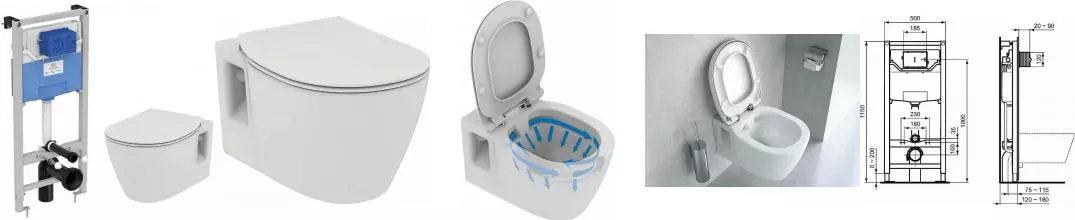 Комплект инсталляция с унитазом и крышкой «Ideal Standard» Prosys Frame Connect Solea Mi E8822301PC безободковый белый Комплект инсталляция с унитазом и крышкой «Ideal Standard» Prosys Frame Connect Solea Mi E8822301PC безободковый белый