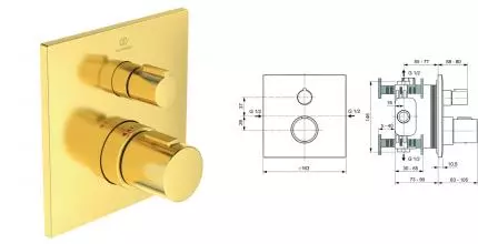 Смеситель для душа «Ideal Standard» Ceratherm C100 A6956A2 с термостатом brushed gold