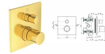 Смеситель для душа «Ideal Standard» Ceratherm C100 A6956A2 с термостатом brushed gold Смеситель для душа «Ideal Standard» Ceratherm C100 A6956A2 с термостатом brushed gold