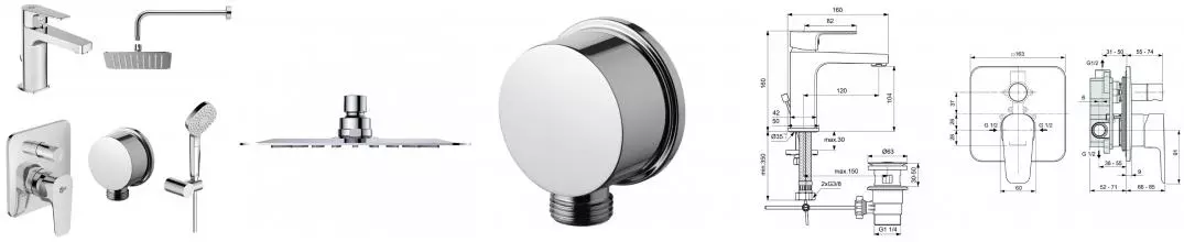 Комплект смесителей «Ideal Standard» Esla BD002XC с донным клапаном хром Комплект смесителей «Ideal Standard» Esla BD002XC с донным клапаном хром