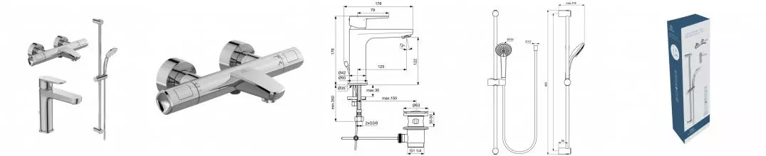 Комплект смесителей «Ideal Standard» Ceratherm T100 BC985AA с донным клапаном хром