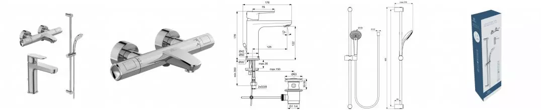Комплект смесителей «Ideal Standard» Ceratherm T100 BC985AA с донным клапаном хром Комплект смесителей «Ideal Standard» Ceratherm T100 BC985AA с донным клапаном хром