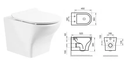 Подвесной унитаз безободковый «Belbagno» Kraft BB064CHR белый (BB2111SC) с сиденьем дюропласт с микролифтом