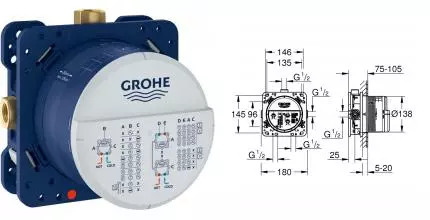 Универсальная встраиваемая часть GROHE Rapido SmartBox для вентилей, смесителей и термостатических смесителей Grohtherm SmartControl (35600000) Универсальная встраиваемая часть GROHE Rapido SmartBox для вентилей, смесителей и термостатических смесителей Grohtherm SmartControl (35600000)