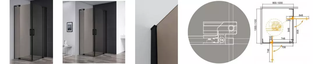 Душевой угол-ограждение «Cezares» SLIDER-AH-2-90/100-100/110-BR-NERO 110/100 бронза/чёрный прямоугольный без поддона универсальный