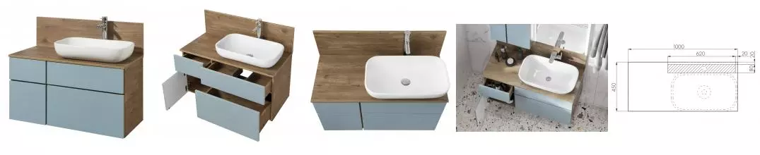 Тумба с раковиной «Aquaton» Мишель 100 New (Infinity 60/36) 1A256703MIDR0) подвесная фьорд/дуб Рустикальный