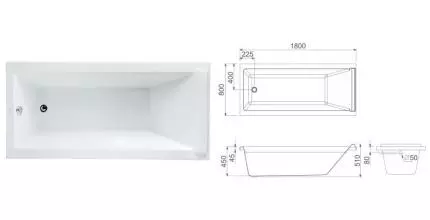 Ванна акриловая «Creo Ceramique» BA003 180/80 с каркасом с сифоном белая