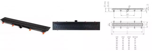 Душевой лоток «Azario» D40 Medium 550 AZ-CH 550 MC боковой выпуск чёрный Душевой лоток «Azario» D40 Medium 550 AZ-CH 550 MC боковой выпуск чёрный