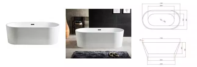 Ванна акриловая «Azario» Bristol 170/80 с каркасом с сифоном белая