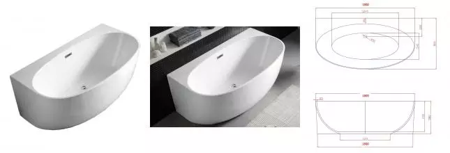 Ванна акриловая «Azario» Cambridge 180/88 с каркасом с сифоном белая