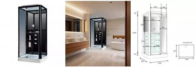 Душевая кабина «Loranto» Selak CS 126-3A 100/90 низкий поддон прозрачная/чёрная с гидромассажем с электрикой левая