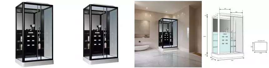 Душевая кабина «Loranto» Selak CS 127-3A 120/90 низкий поддон прозрачная/чёрная с гидромассажем с электрикой правая