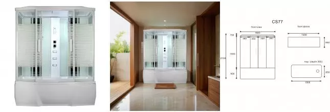 Душевой бокс «Loranto» CS 77-4 150/85 высокий поддон прозрачный с рисунком/белый с гидромассажем с электрикой