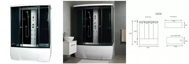 Душевой бокс «Loranto» CS 78-3 A 170/85 высокий поддон тонированный/чёрный с гидромассажем с электрикой Душевой бокс «Loranto» CS 78-3 A 170/85 высокий поддон тонированный/чёрный с гидромассажем с электрикой