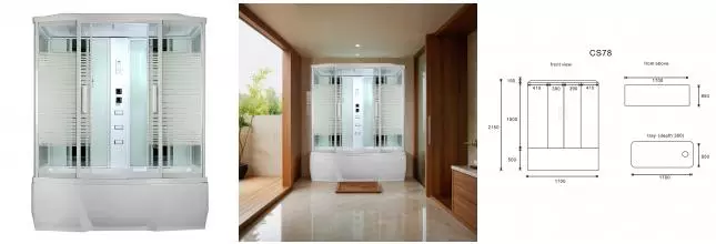 Душевой бокс «Loranto» CS 78-4 170/85 с ванной прозрачный с рисунком/белый с гидромассажем с электрикой