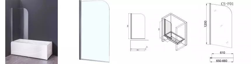 Шторка на ванну стеклянная «Loranto» CS-F01 65/120 прозрачная/хром универсальная