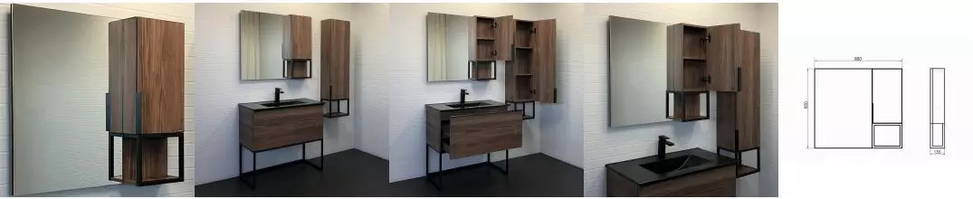 Зеркало с шкафчиком «Comforty» Равенна Лофт 90 без света дуб тёмно-коричневый правое