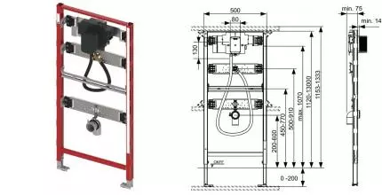 Инсталляция для писсуара «TECE» Profil 9320013 с клапаном U2