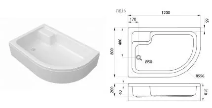 Душевой поддон «Triton» ПД18 средний акриловый прямоугольно-асимметричный левый Душевой поддон «Triton» ПД18 средний акриловый прямоугольно-асимметричный левый