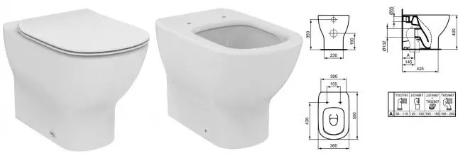 Приставной унитаз безободковый «Ideal Standard» Tesi AquaBlade T007701 (T352801) белый с сиденьем дюропласт белое Приставной унитаз безободковый «Ideal Standard» Tesi AquaBlade T007701 (T352801) белый с сиденьем дюропласт белое