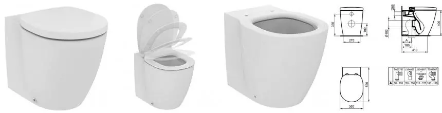 Приставной унитаз безободковый «Ideal Standard» Connect AquaBlade E052401 (E712701) белый с сиденьем дюропласт с микролифтом белое