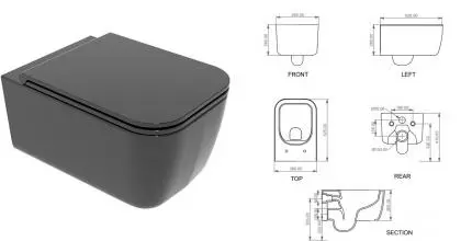 Подвесной унитаз безободковый «GSG» Brio BRWCSO002 (BRCOPRSLTICR002) Nero lucido с сиденьем с микролифтом