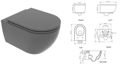 Подвесной унитаз безободковый «GSG» Like LKWCSO021 (LKCOPRSLTICR021) Cenere matt с сиденьем с микролифтом