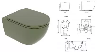 Подвесной унитаз безободковый «GSG» Like LKWCSO026 (LKCOPRSLTICR026) Oliva с сиденьем с микролифтом Подвесной унитаз безободковый «GSG» Like LKWCSO026 (LKCOPRSLTICR026) Oliva с сиденьем с микролифтом