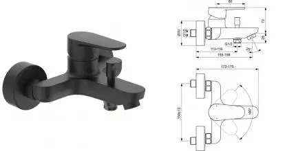 Смеситель для ванны «Ideal Standard» Cerafine O BC500XG чёрный матовый