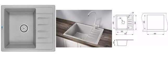 Мойка для кухни «Granula» Standart ST-5803 58/50 искусственный камень базальт Мойка для кухни «Granula» Standart ST-5803 58/50 искусственный камень базальт