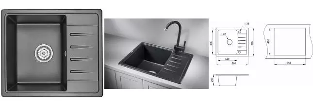 Мойка для кухни «Granula» Standart ST-5803 58/50 искусственный камень черная Мойка для кухни «Granula» Standart ST-5803 58/50 искусственный камень черная
