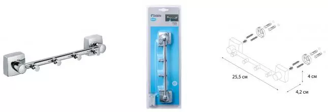Планка с крючками «Fixsen» Kvadro FX-61305-4 на стену хром