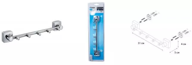 Планка с крючками «Fixsen» Kvadro FX-61305-5 на стену хром