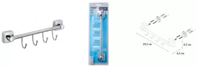Планка с крючками «Fixsen» Kvadro FX-61305B-4 на стену хром