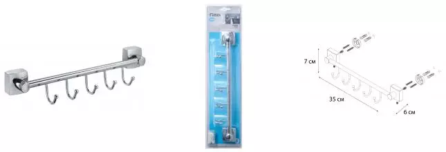 Планка с крючками «Fixsen» Kvadro FX-61305B-5 на стену хром