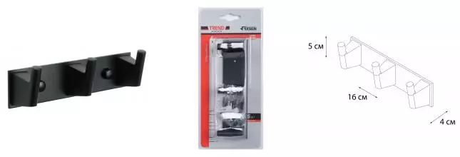 Планка с крючками «Fixsen» Trend FX-97805-3 на стену чёрная матовая