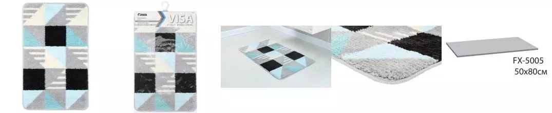 Коврик для ванной «Fixsen» Visa FX-5005Z 80/50 резина, микрофибра серо-бирюзовый