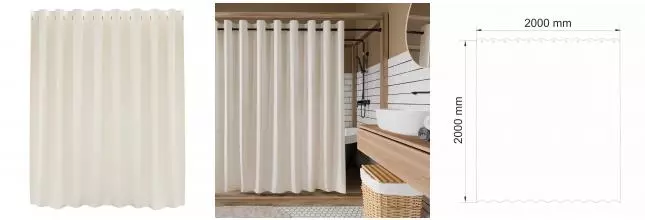 Штора для ванной «WasserKRAFT» Vils SC-10102 200/200 бежевая Штора для ванной «WasserKRAFT» Vils SC-10102 200/200 бежевая